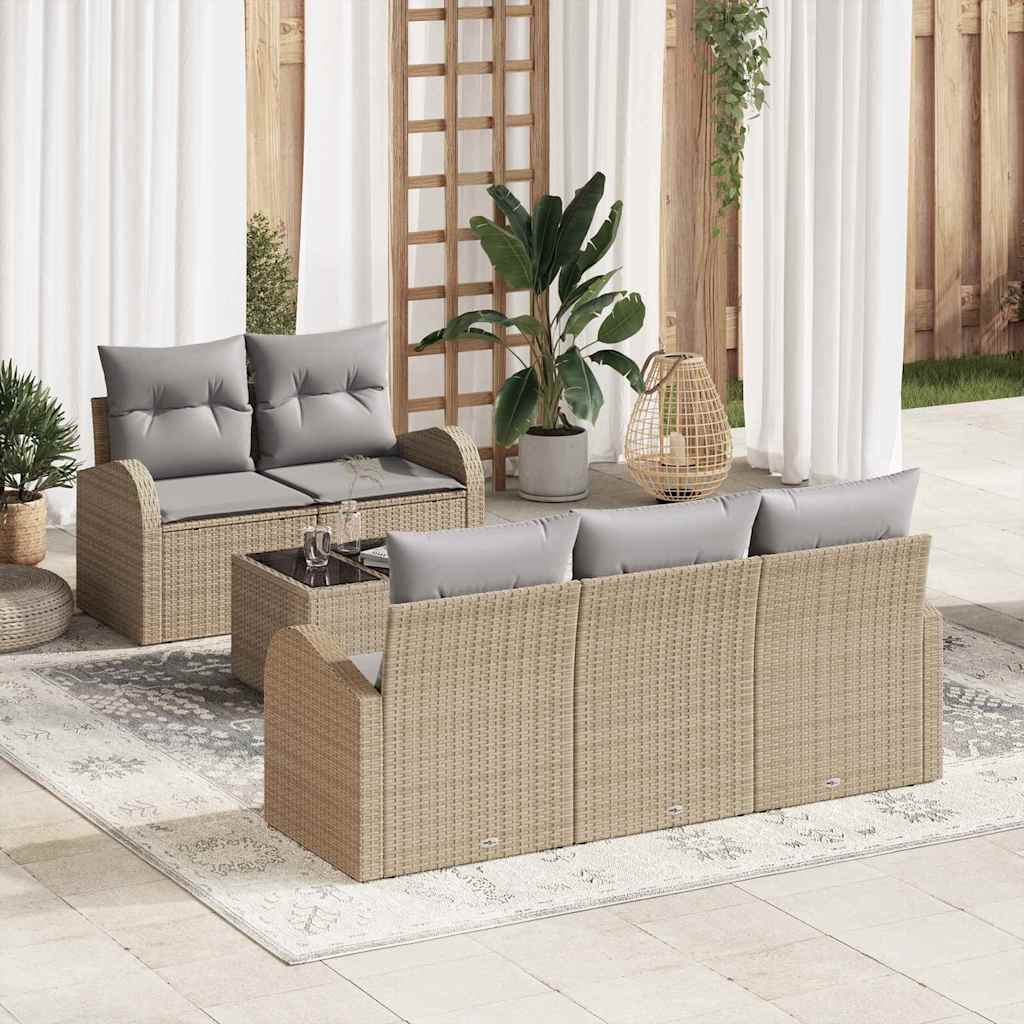 Havesofa Sæt 6 Dele Polyrattan Og Stål Og Glas