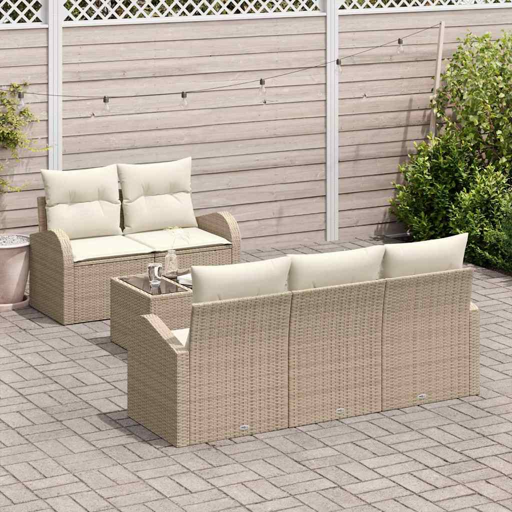 Havesofa Sæt 6 Dele Polyrattan Og Stål Og Glas