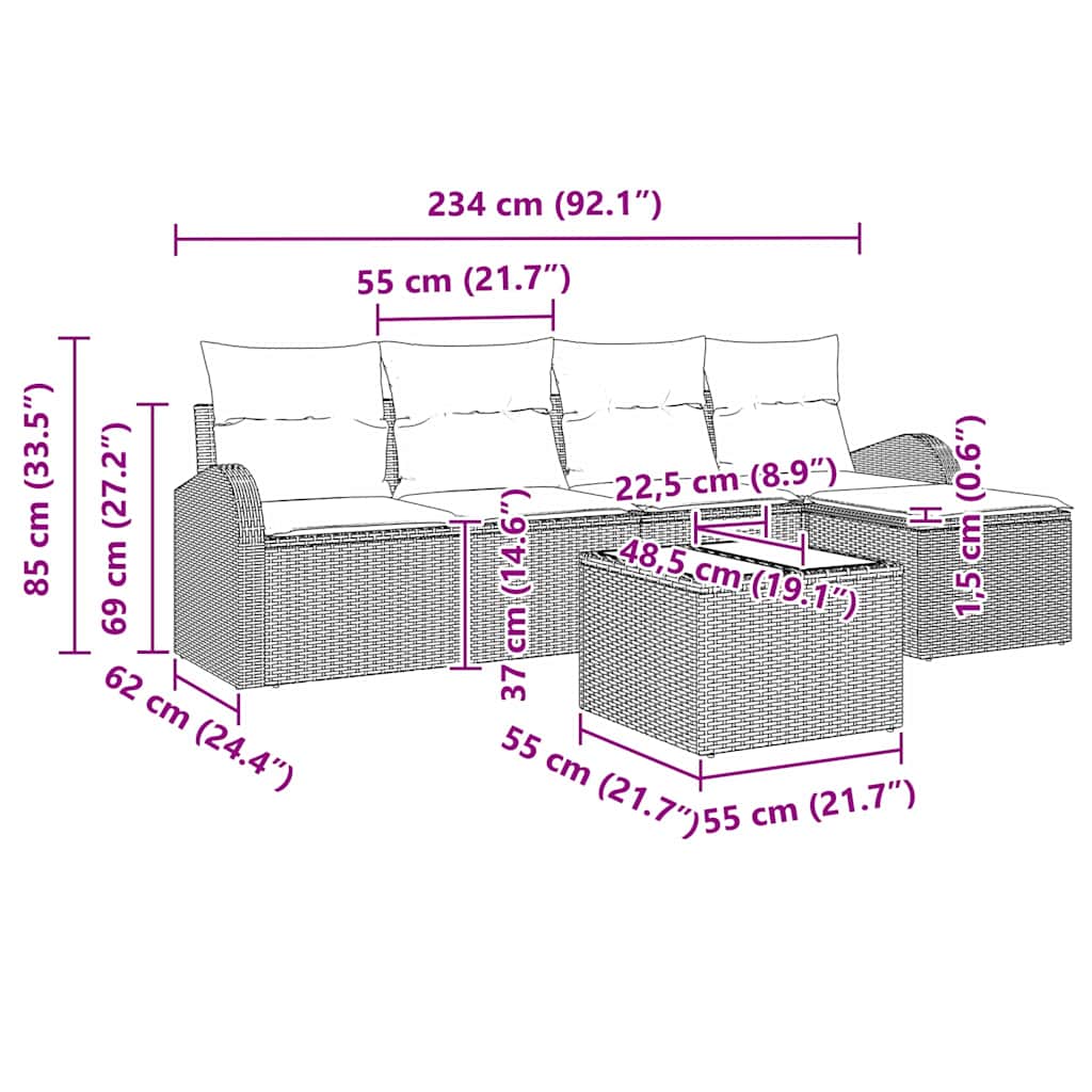 Sofa Sæt 6 Stk. Polyrattan - Billede 17