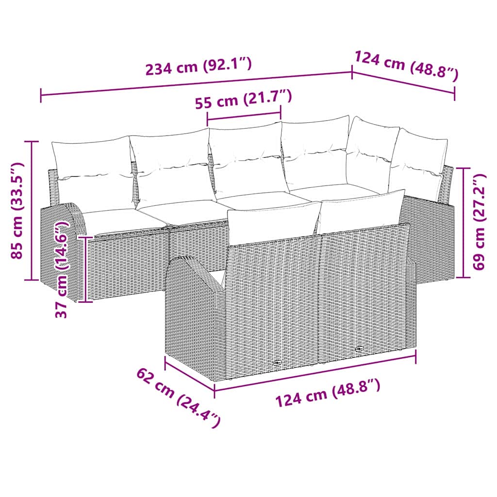 Havesofa Sæt Med Pude 7 Dele Polyrattan - Billede 15