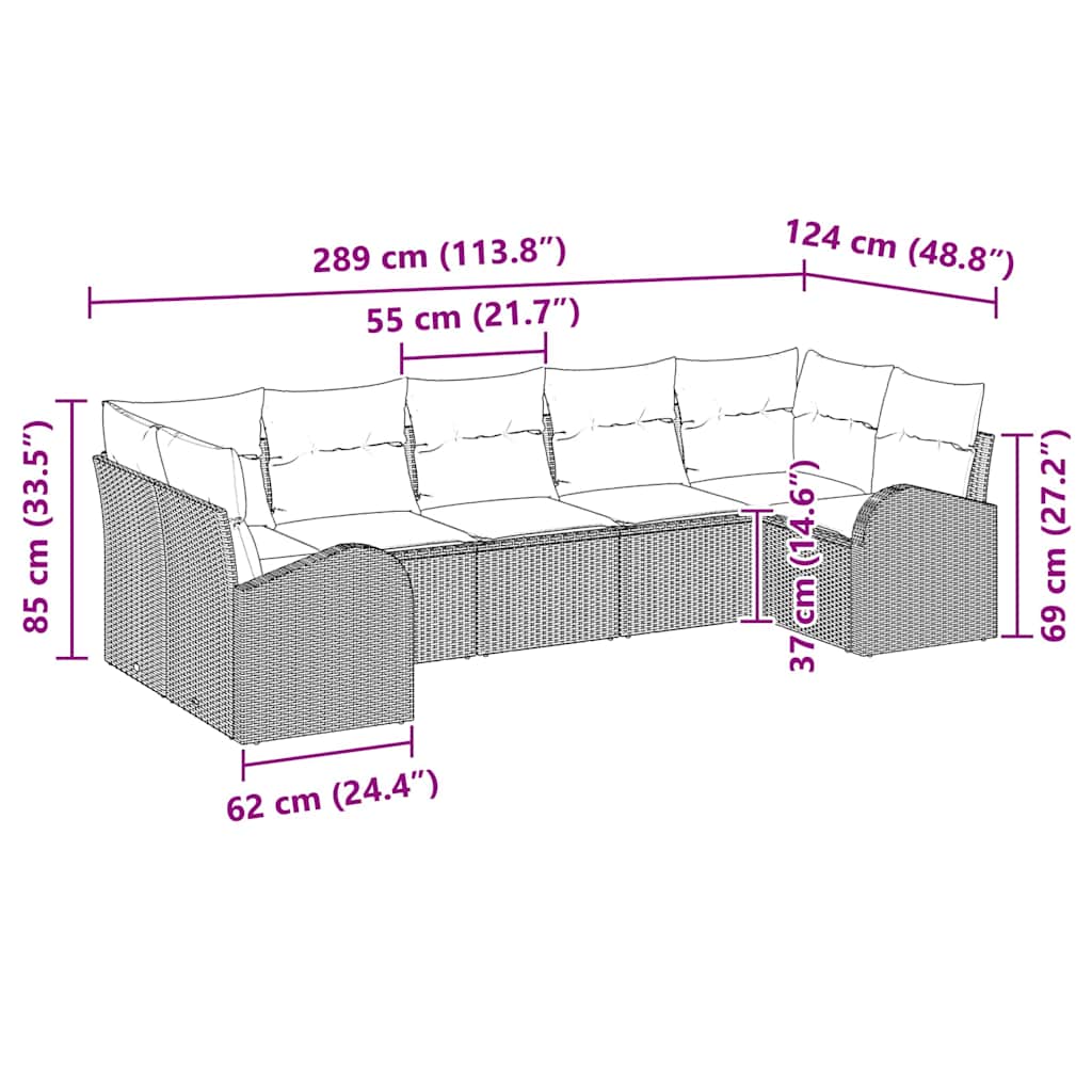 Havesofa Sæt Med Pude 7 Dele Polyrattan - Billede 12