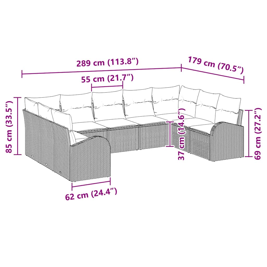 Havesofa Sæt Med Pude 9 Dele Polyrattan - Billede 15