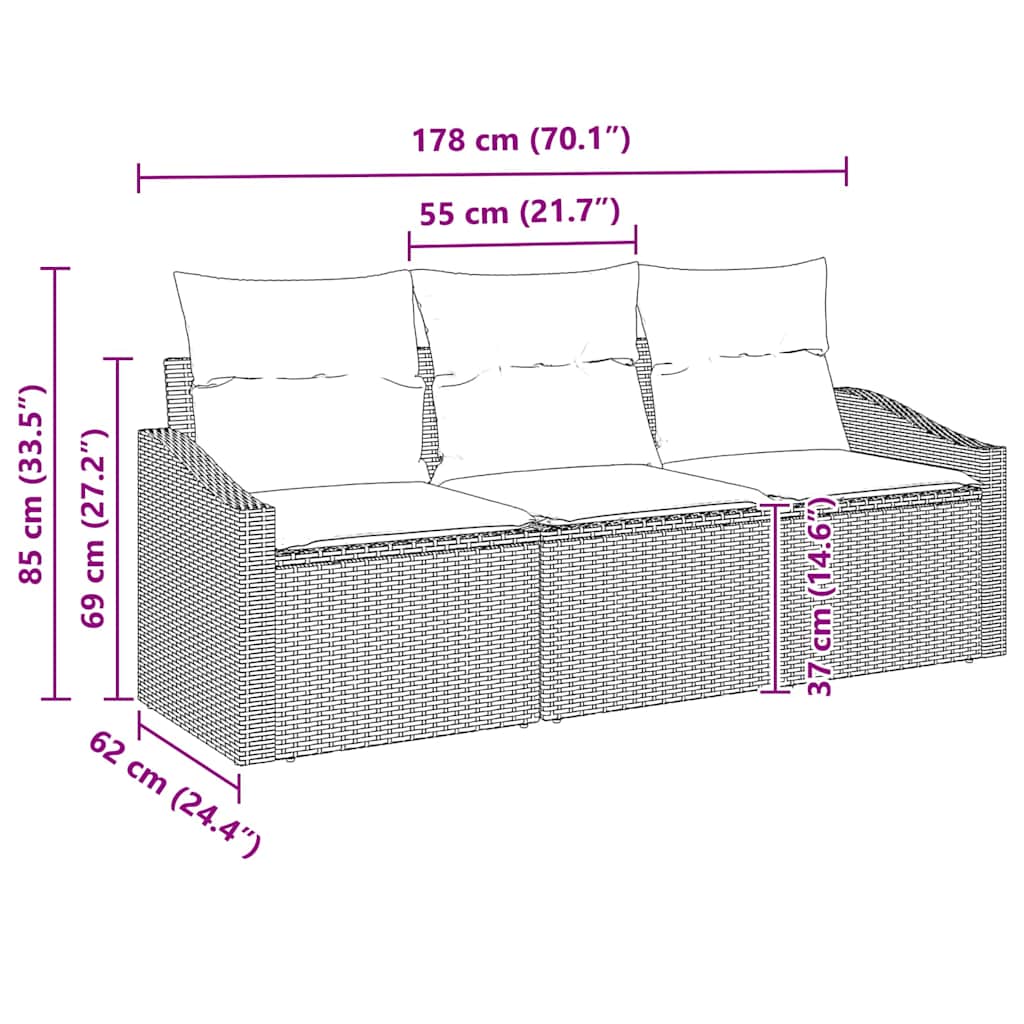 Havesofa Sæt 3 Stk. Polyrattan - Billede 10