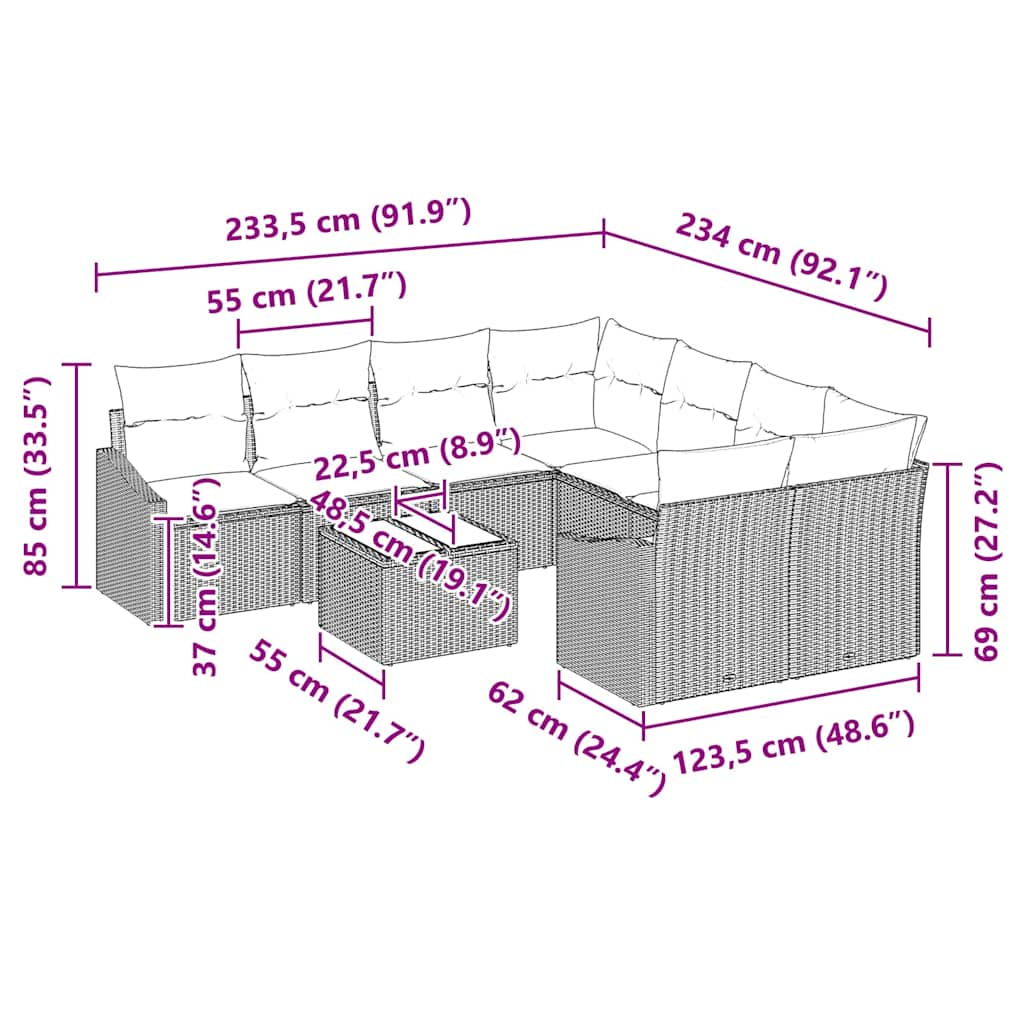 Sofa Sæt 9 Stk. Polyrattan - Billede 13