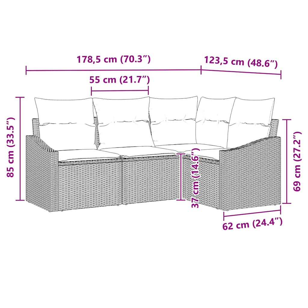 Havesofa Sæt 4 Stk. Polyrattan - Billede 12
