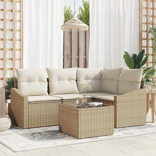 Havesofa Sæt Med Pude 5 Dele Og Polyrattan - Hovedbillede
