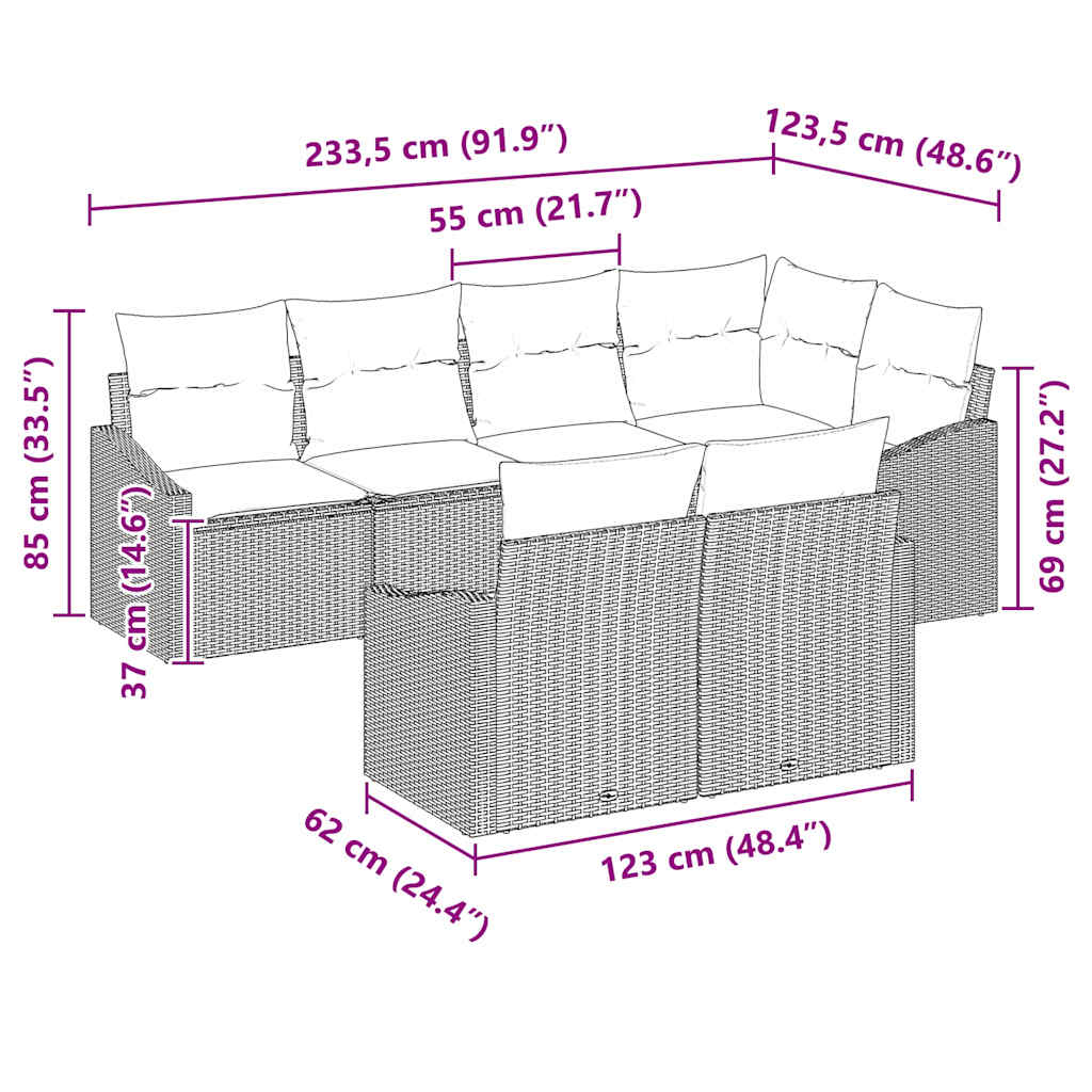 Havesofa Sæt 7 Stk. Polyrattan - Billede 12