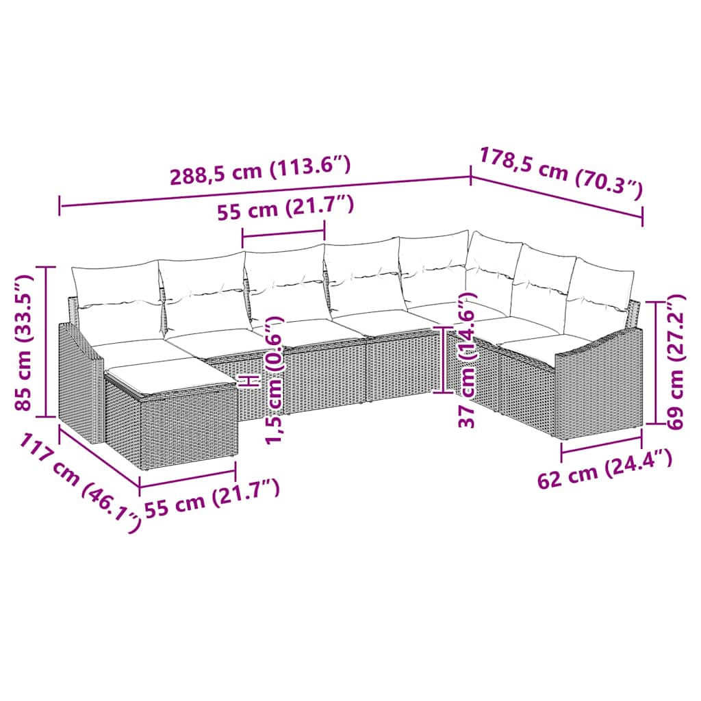 Havesofa Sæt Med Pude 8 Dele Polyrattan - Billede 14