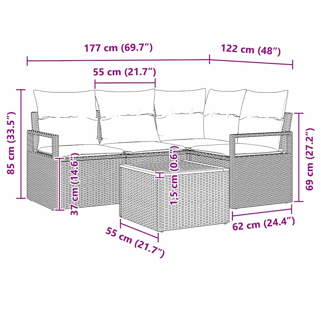 Havesofa Sæt 5 Stk. Polyrattan - Billede 13