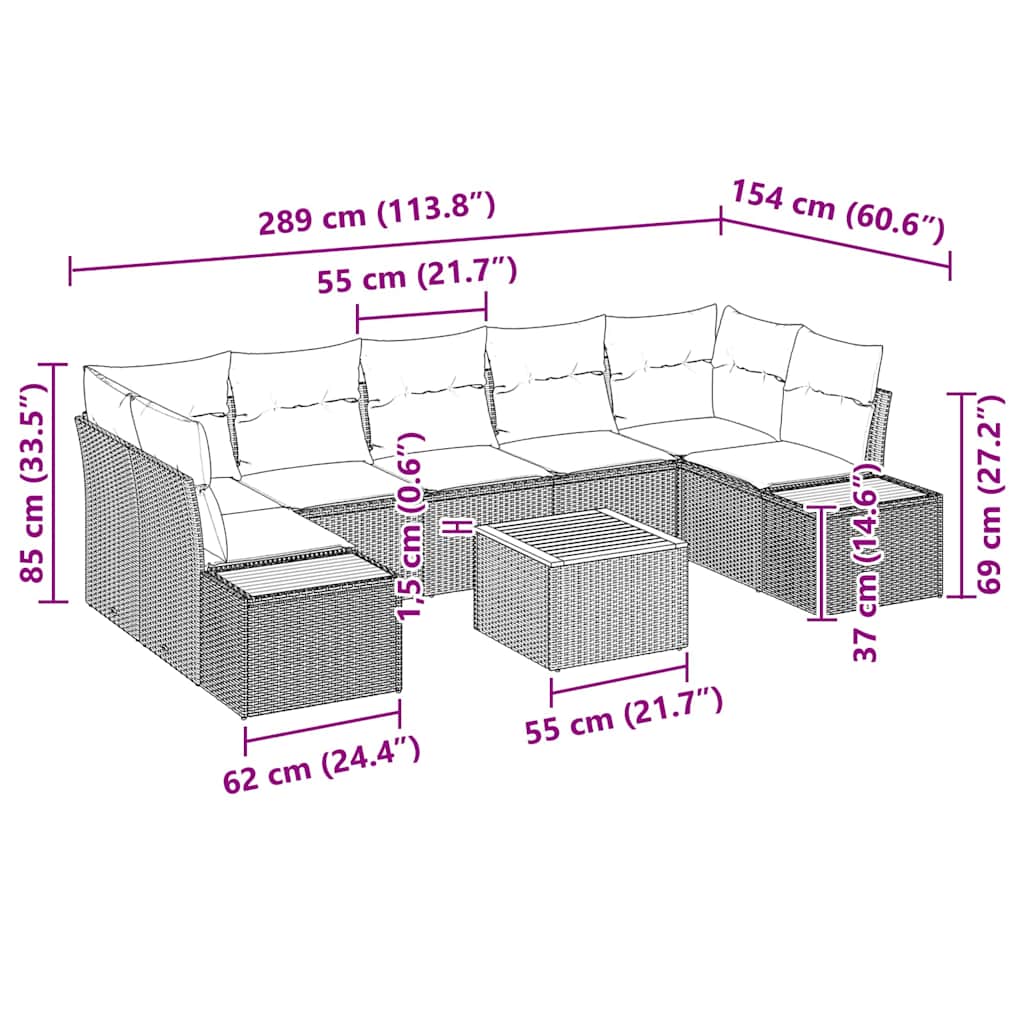 Havesofa Sæt Med Pude Med Opbevaring 8 Dele Poly Rattan - Billede 13