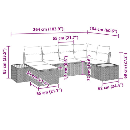 Havesofa Sæt Med Pude 7 Dele Polyrattan - Billede 14