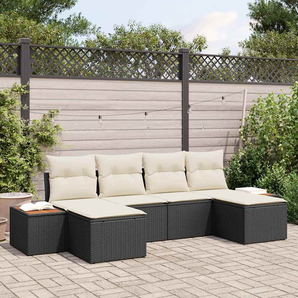 Havesofa Sæt Med Pude 6 Dele Poly Rattan - Hovedbillede