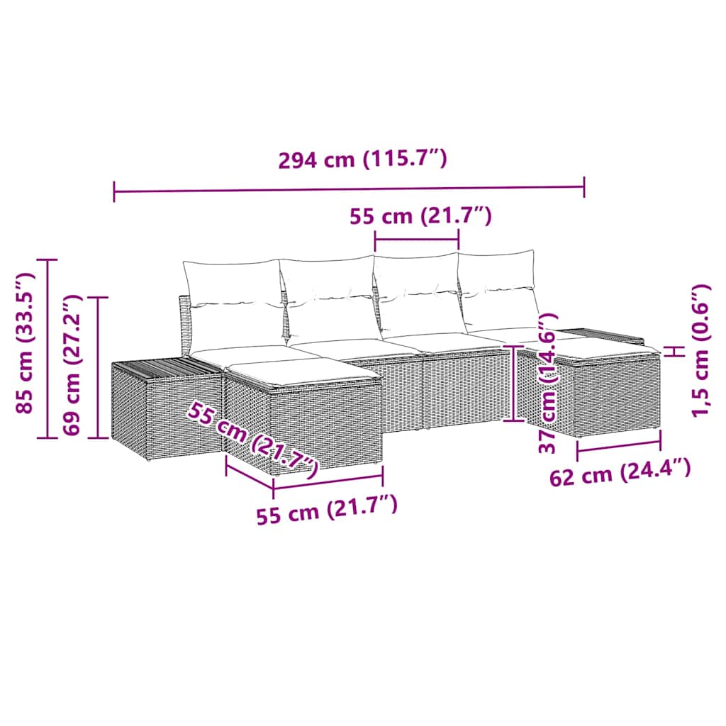 Havesofa Sæt Med Pude 6 Dele Poly Rattan - Billede 12