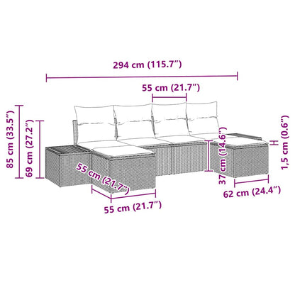 Havesofa Sæt Med Pude 6 Dele Poly Rattan - Billede 12