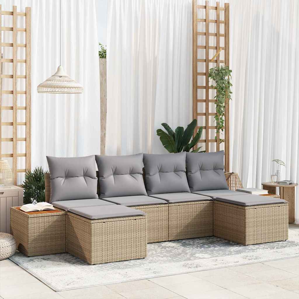 Havesofa Sæt Med Pude 6 Dele Poly Rattan