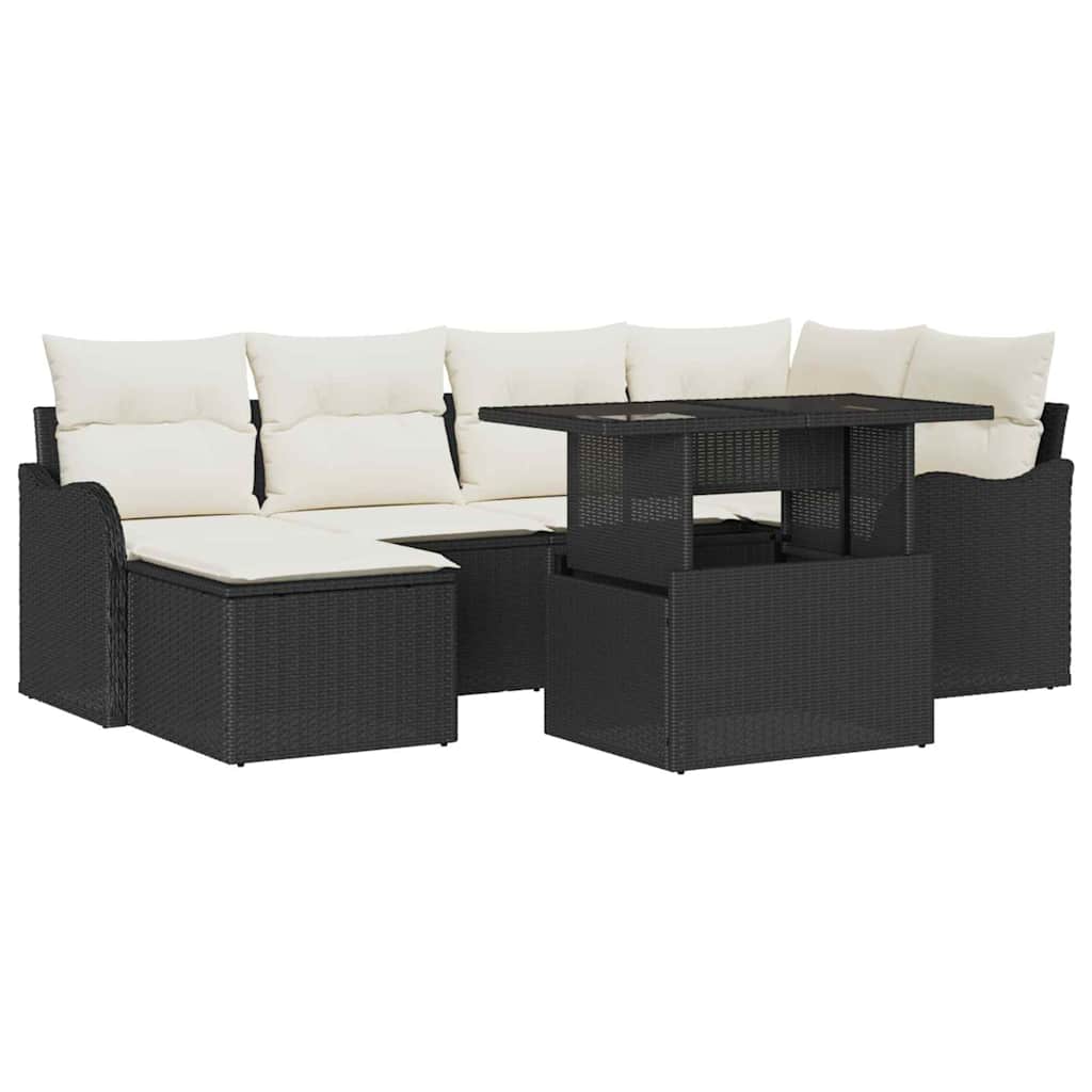 Havesofa Sæt Med Pude Med Opbevaring 7 Dele Poly Rattan - Billede 2