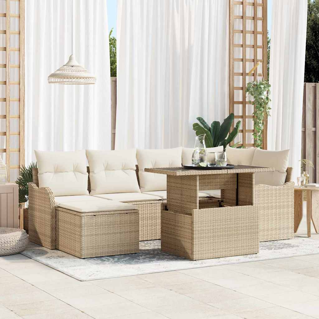 Havesofa Sæt Med Pude Med Opbevaring 7 Dele Poly Rattan