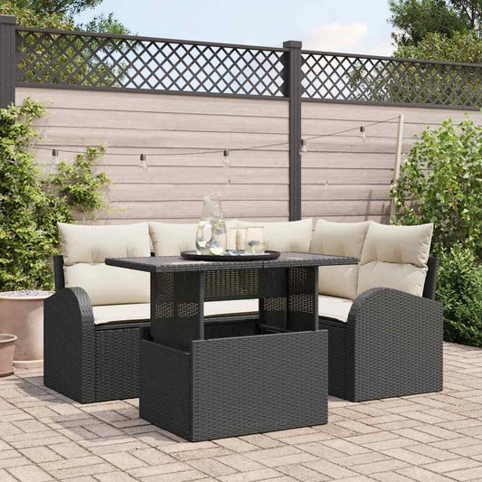 Havesofa Sæt Med Pude Med Opbevaring 5 Dele Poly Rattan - Hovedbillede
