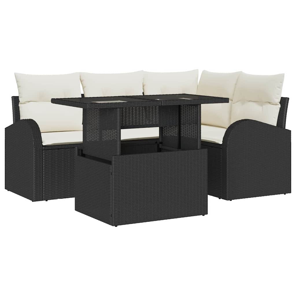 Havesofa Sæt Med Pude Med Opbevaring 5 Dele Poly Rattan - Billede 2
