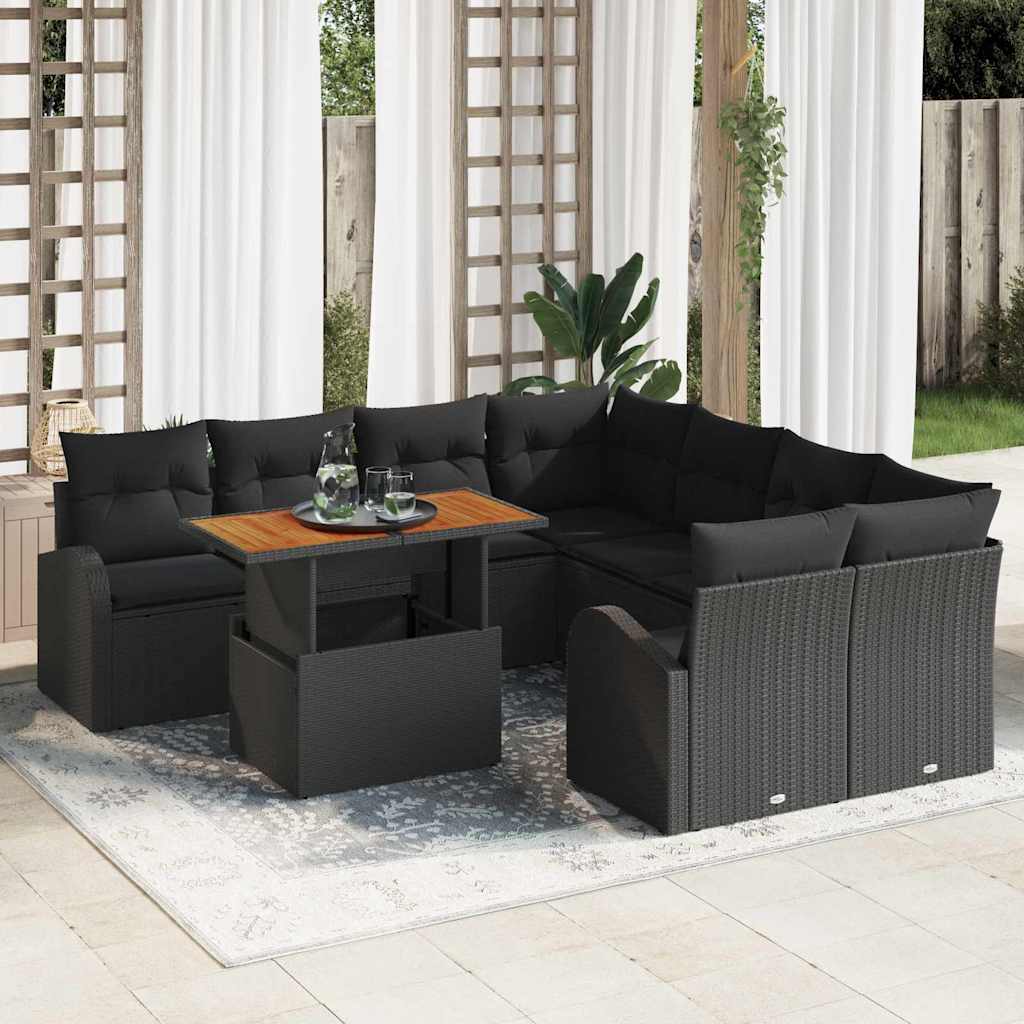 Havesofa Sæt Med Opbevaring 9 Dele Poly Rattan