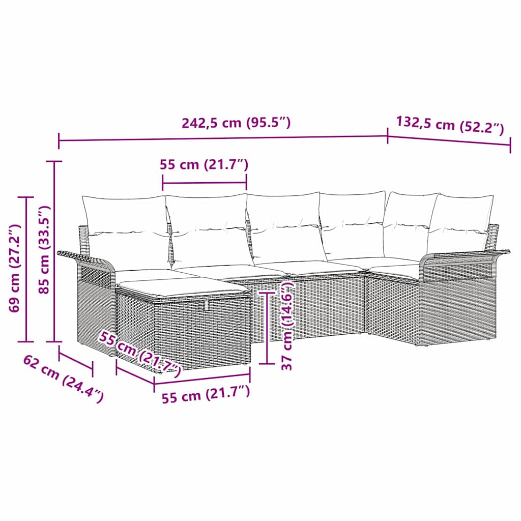 Havesofa Sæt 6 Stk. Polyrattan - Billede 12