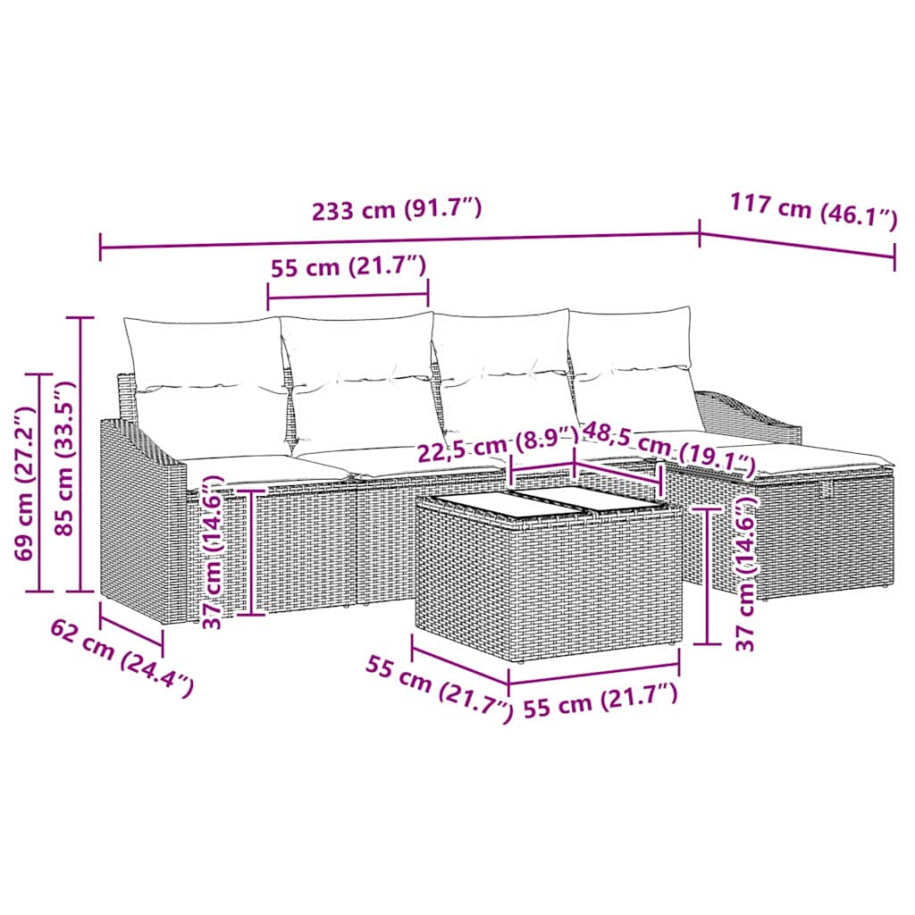 Sofa Sæt 6 Stk. Polyrattan - Billede 10
