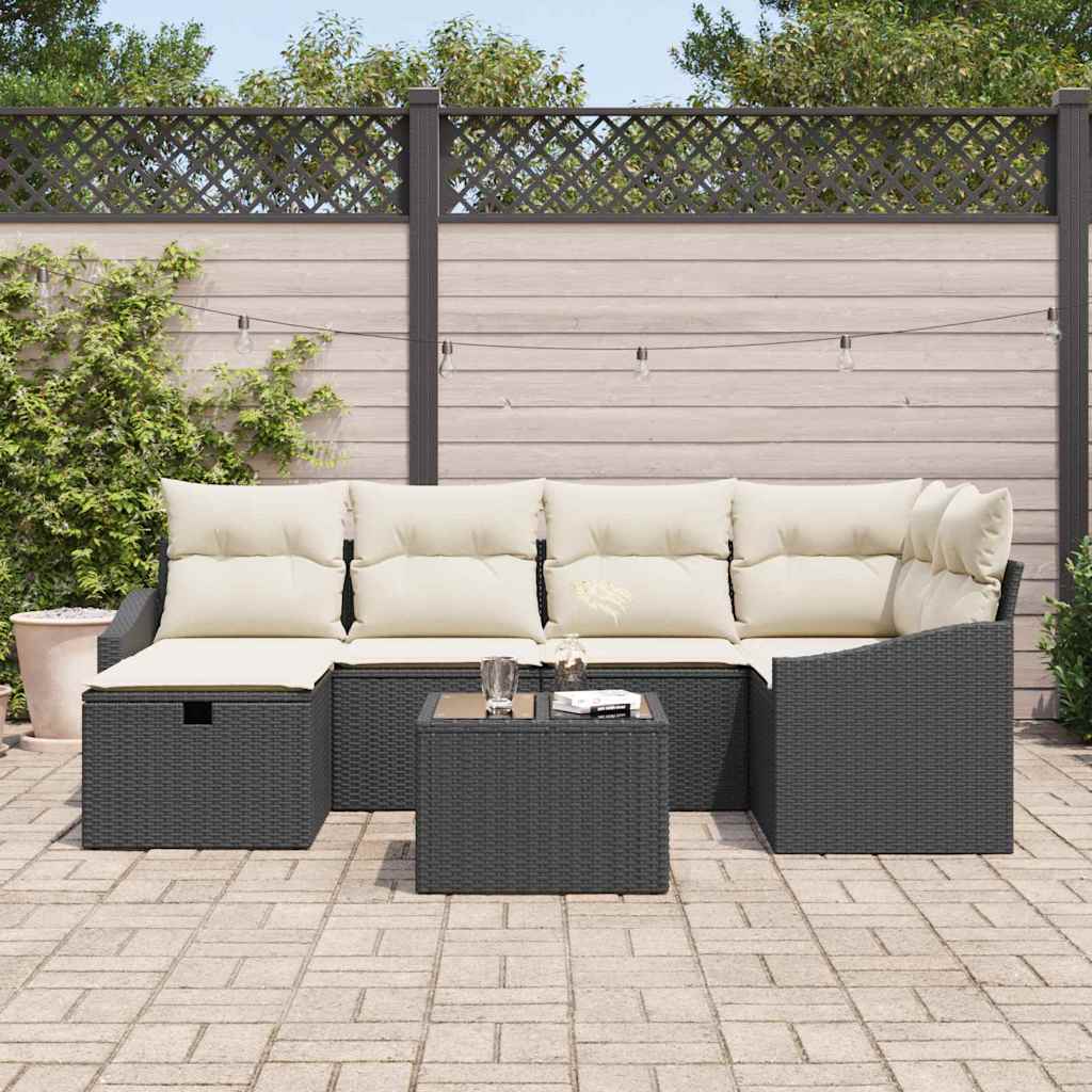 Sofa Sæt Med Pude Med Opbevaring Og Cream Polyrattan - Billede 3
