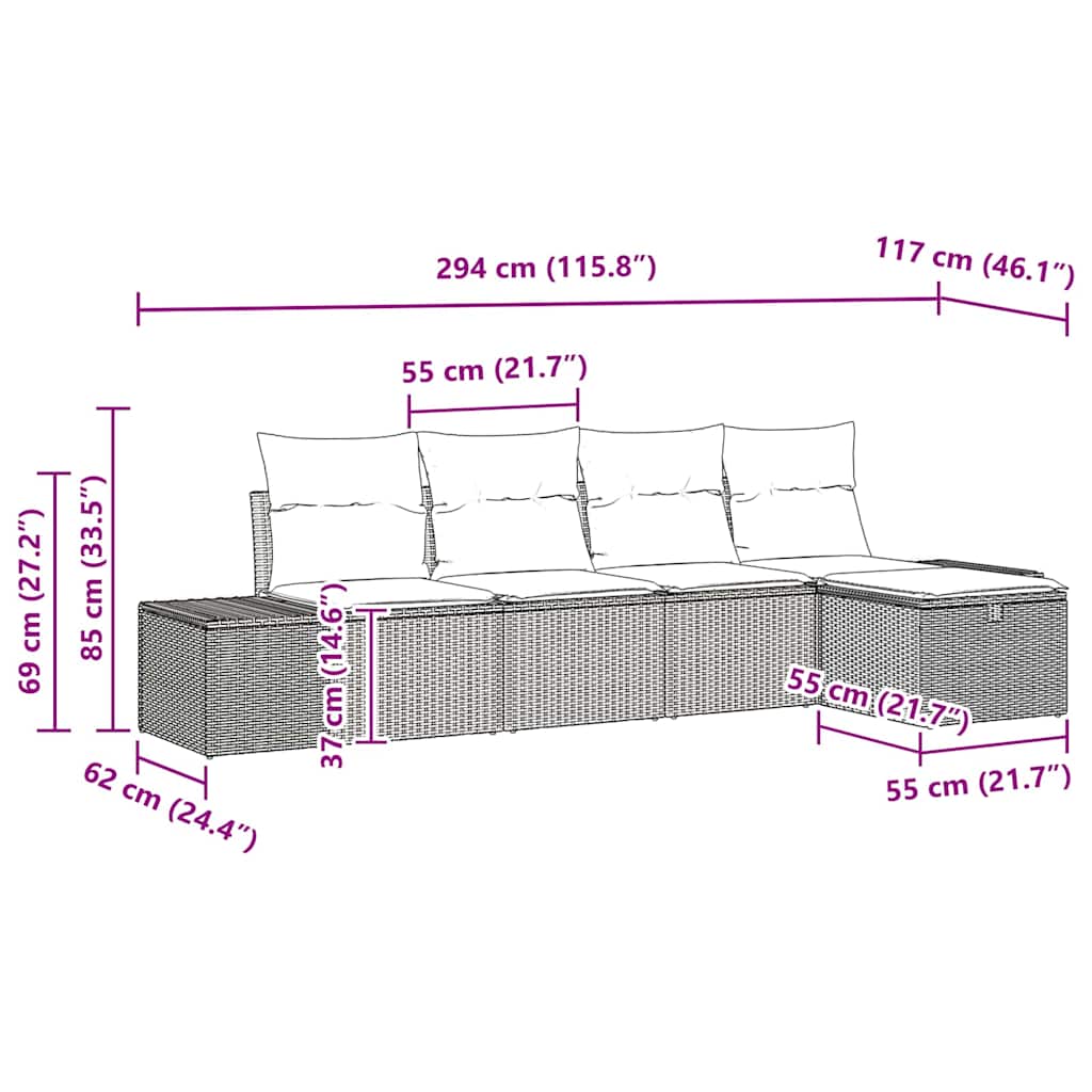 Havesofa Sæt 5 Stk. Polyrattan - Billede 9