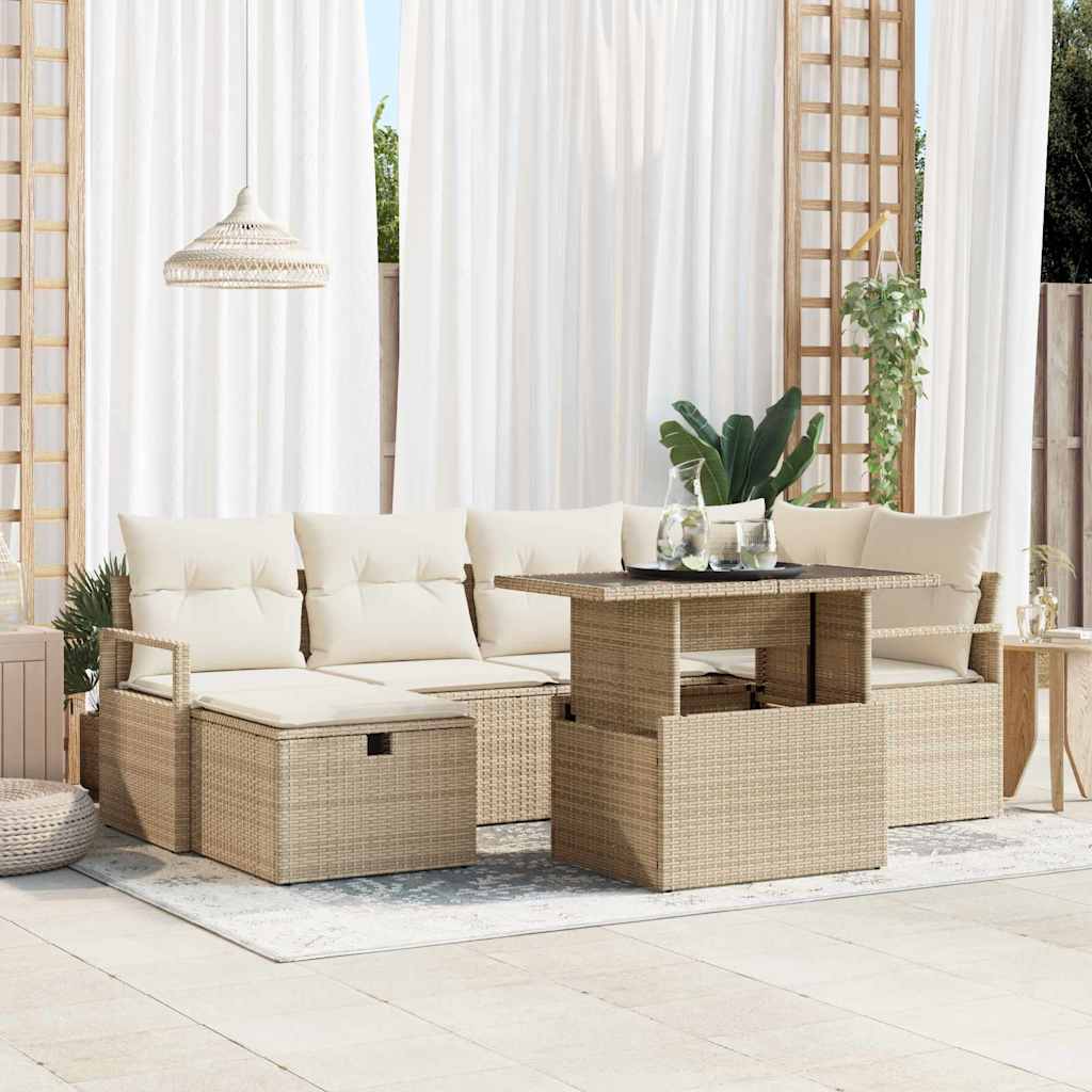 Havesofa Sæt Med Pude Med Opbevaring 7 Dele Poly Rattan