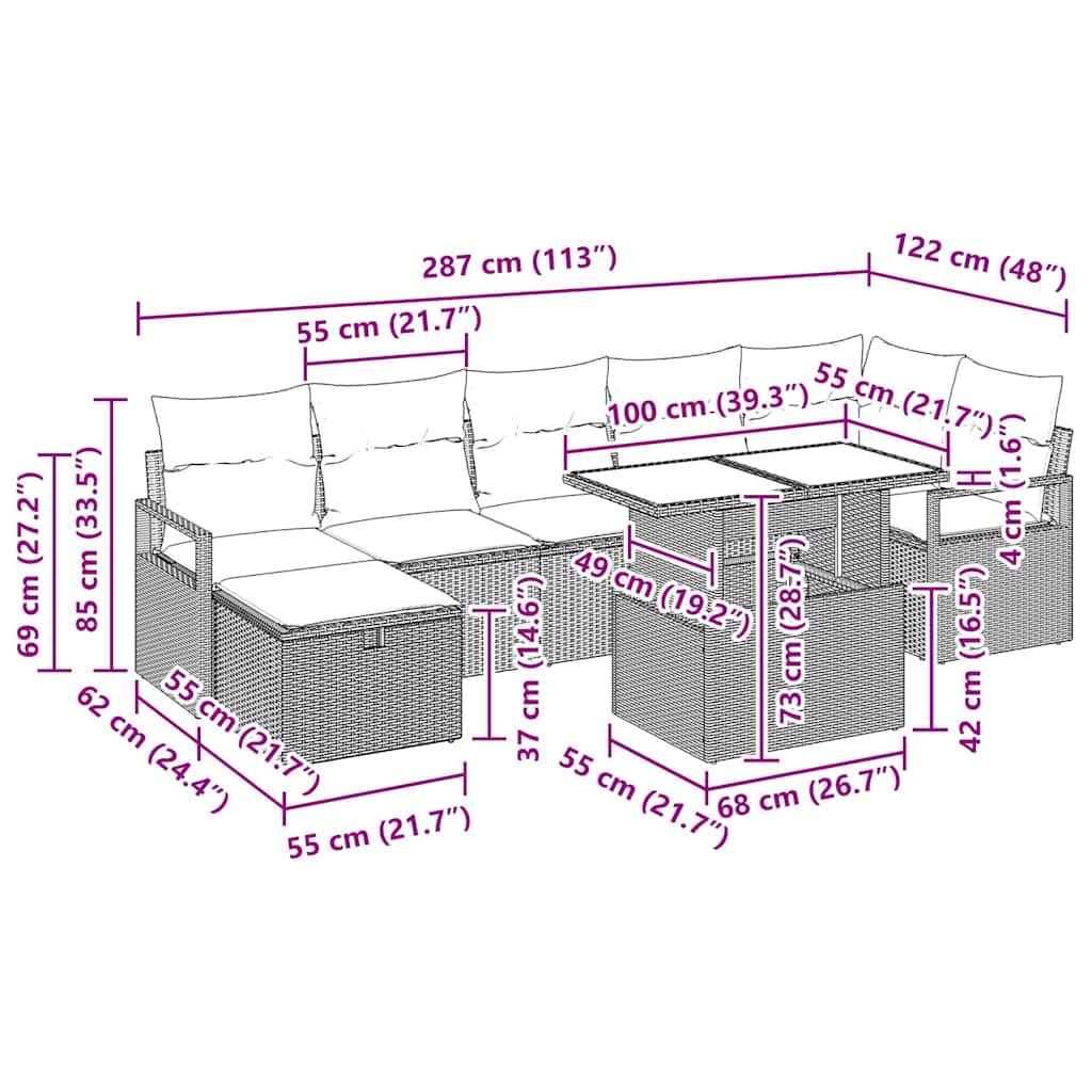 Havesofa Sæt 8 Stk. Polyrattan - Billede 13
