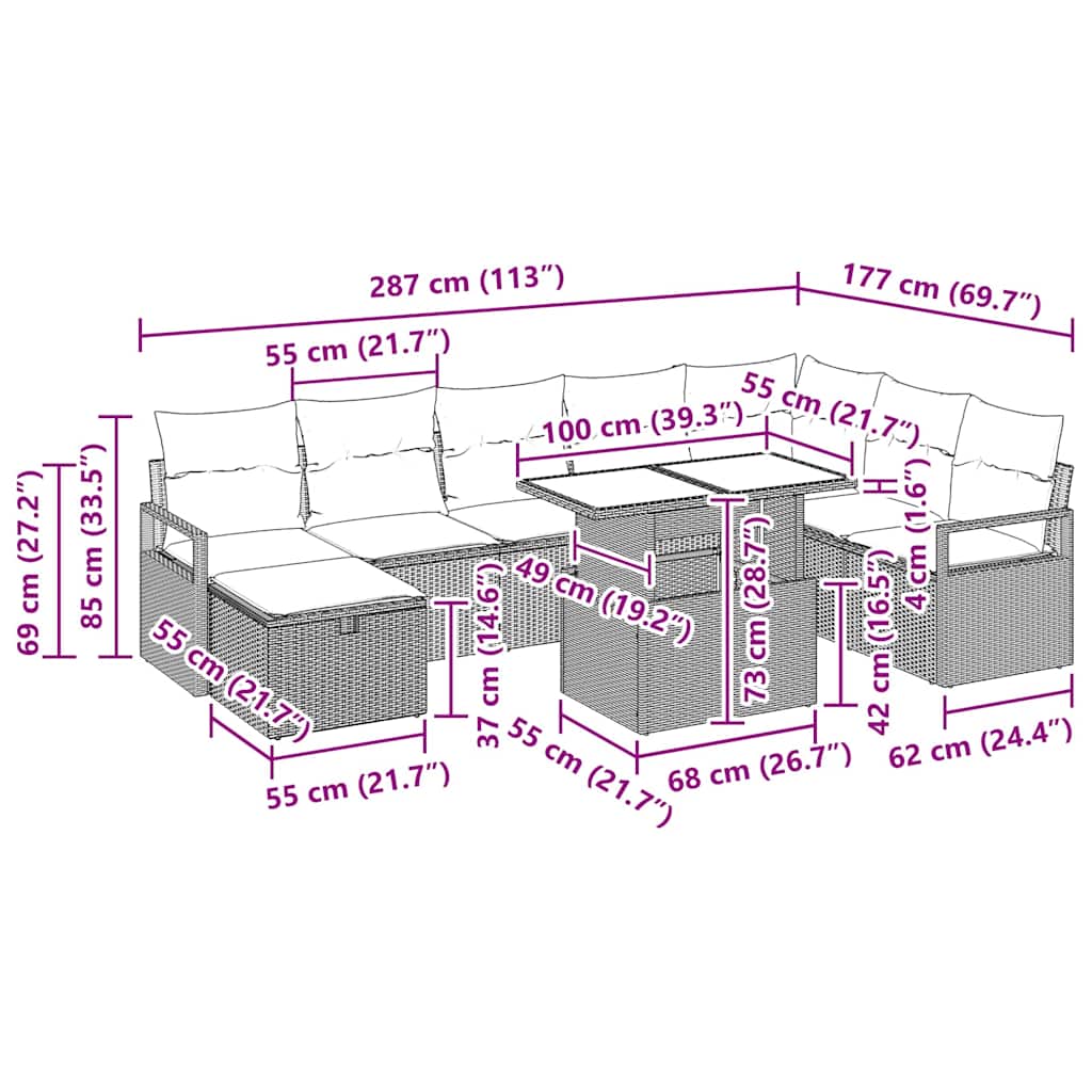 Havesofa Sæt 9 Stk. Polyrattan - Billede 13