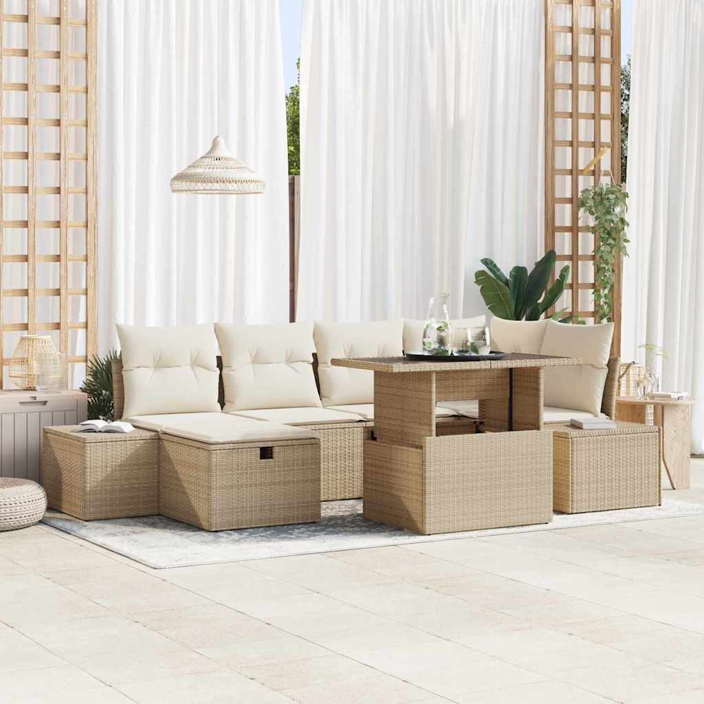 Havesofa Sæt Med Pude Med Opbevaring 7 Dele Poly Rattan