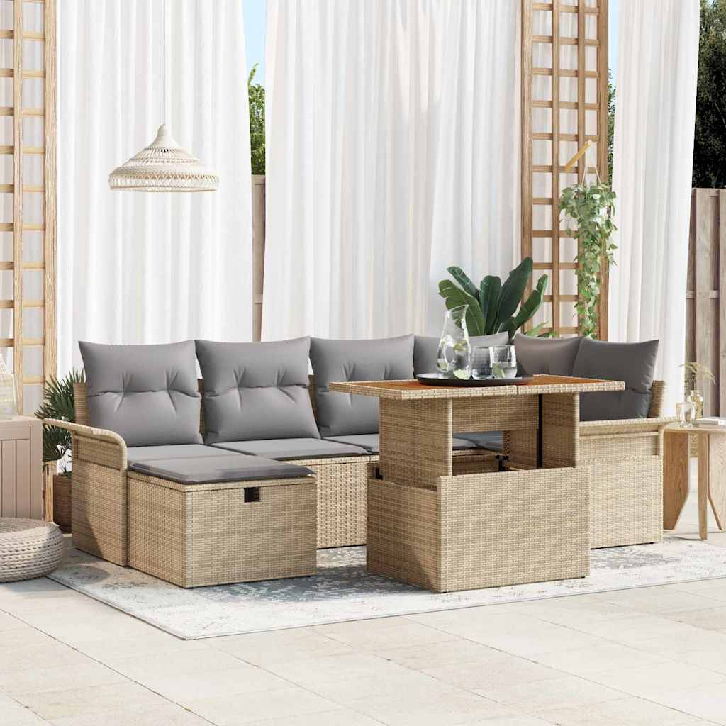 Havesofa Sæt Med Pude Med Opbevaring 7 Dele Polyrattan