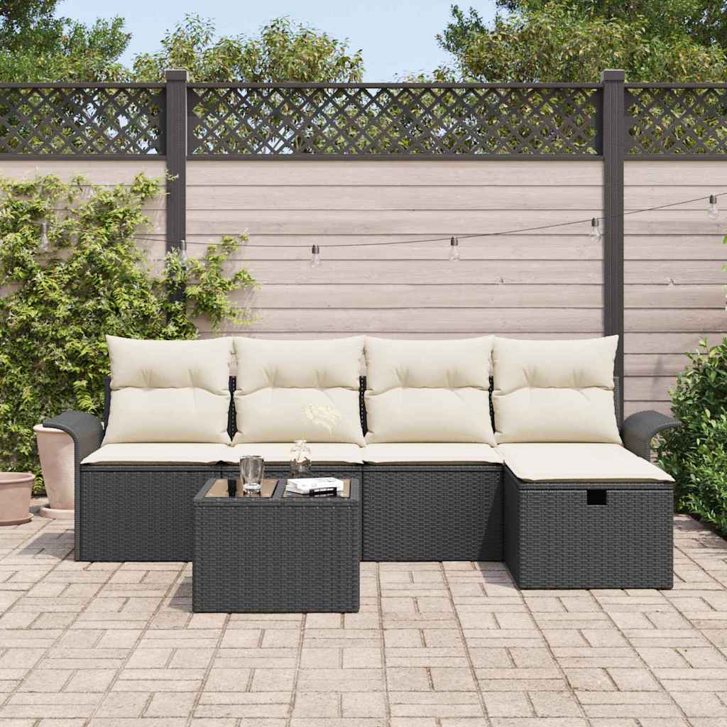 Havesofa Sæt Med Pude Med Opbevaring 6 Dele Poly Rattan - Billede 3