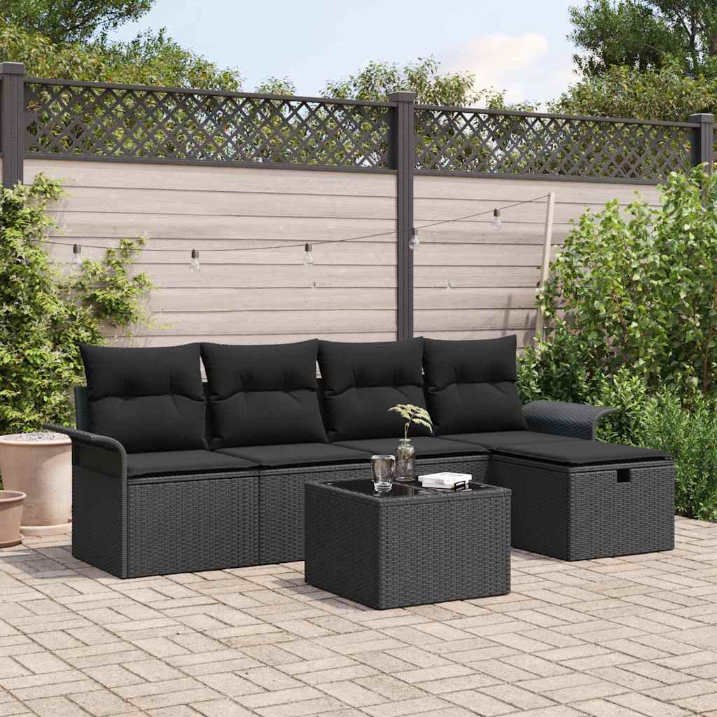 Havesofa Sæt Med Pude Med Opbevaring 6 Dele Poly Rattan