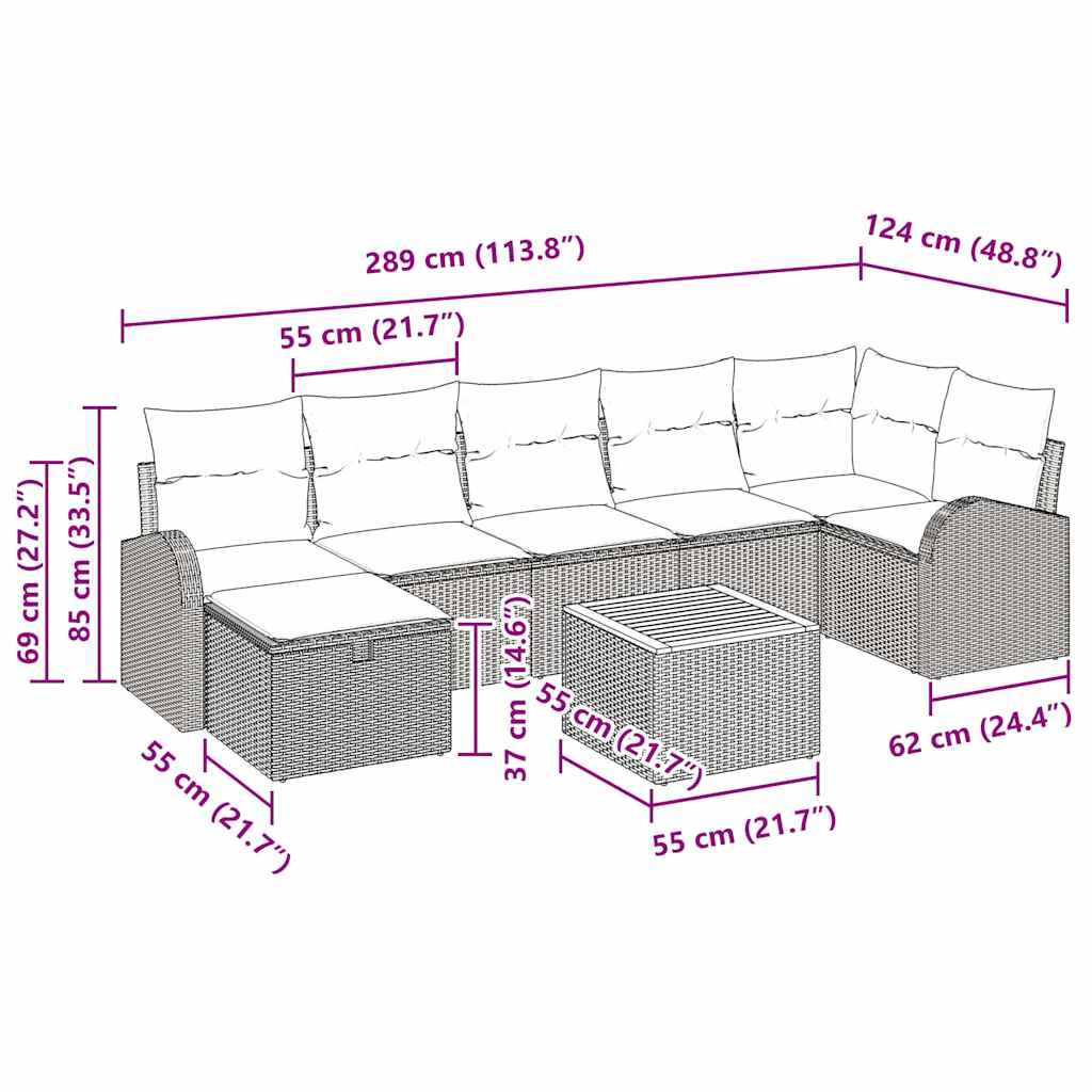 Havesofa Sæt Med Pude Med Opbevaring 8 Dele Poly Rattan - Billede 15