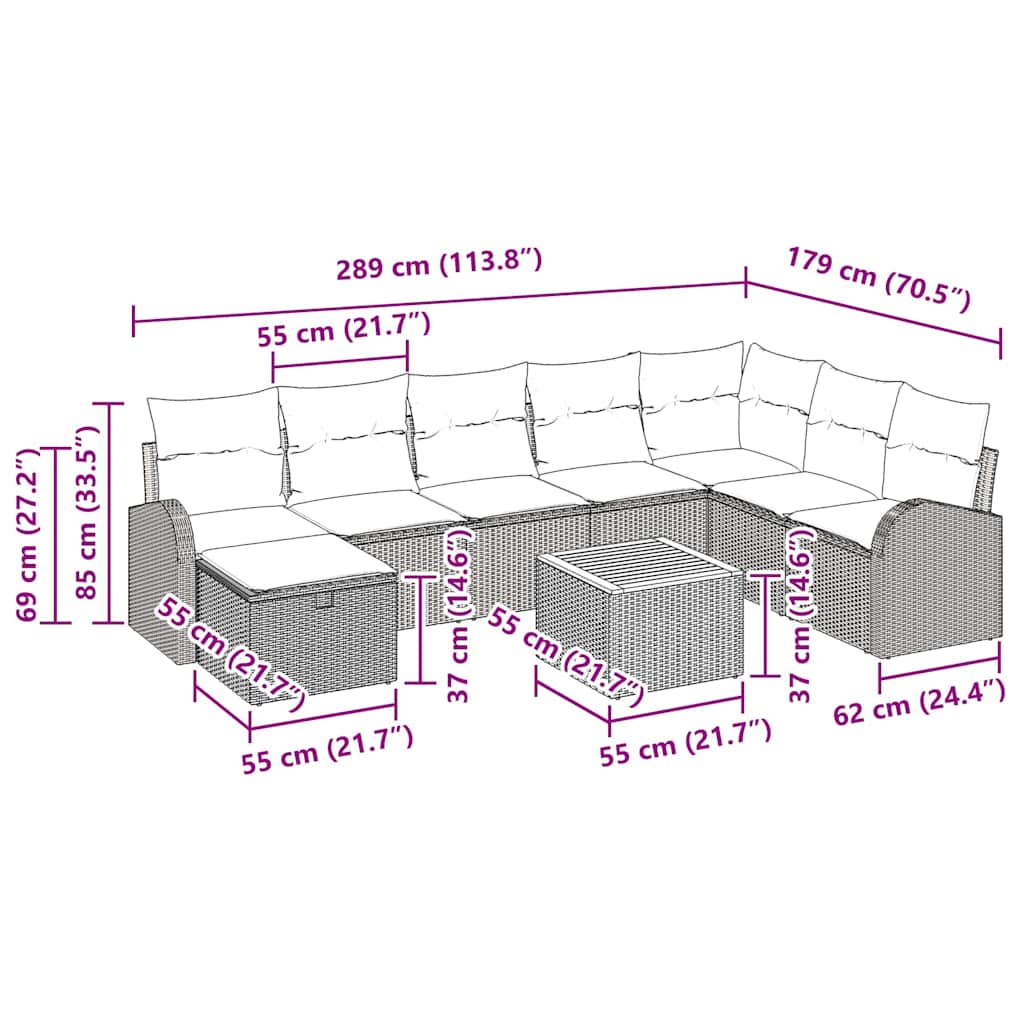 Havesofa Sæt 9 Stk. Poly Rattan - Billede 15