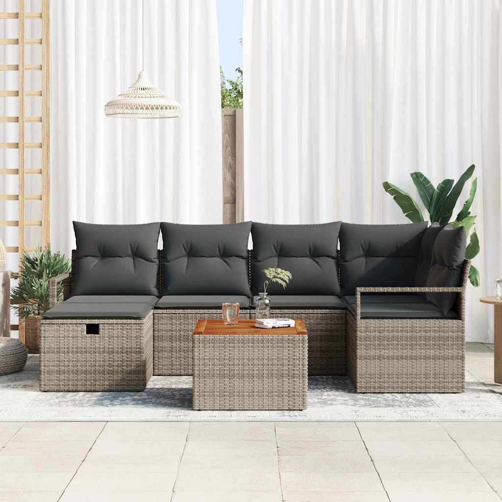 Havesofa Sæt Med Pude Med Opbevaring 7 Dele Poly Rattan - Billede 3