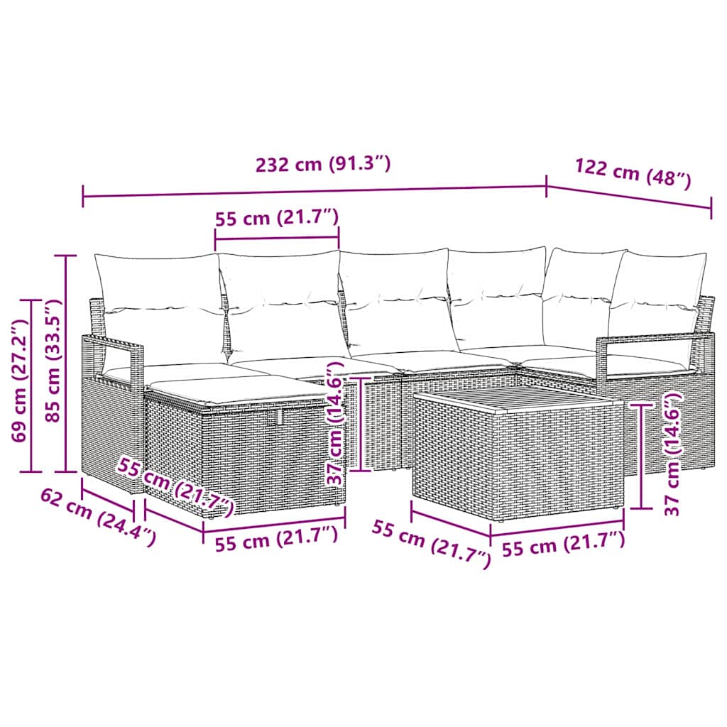 Havesofa Sæt Med Pude Med Opbevaring 7 Dele Poly Rattan - Billede 15