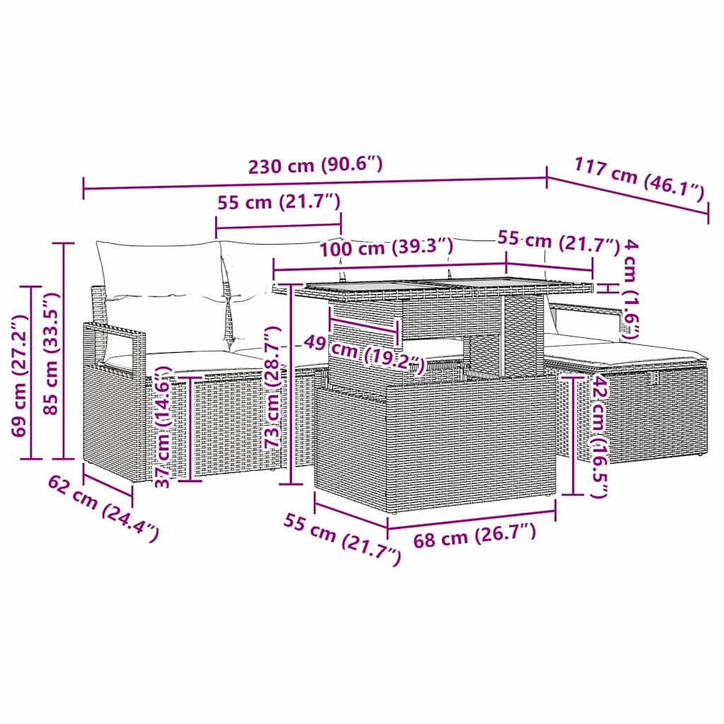Havesofa Sæt 6 Stk. Polyrattan - Billede 15