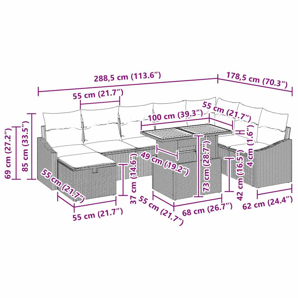 Havesofa Sæt 9 Stk. Polyrattan - Billede 17