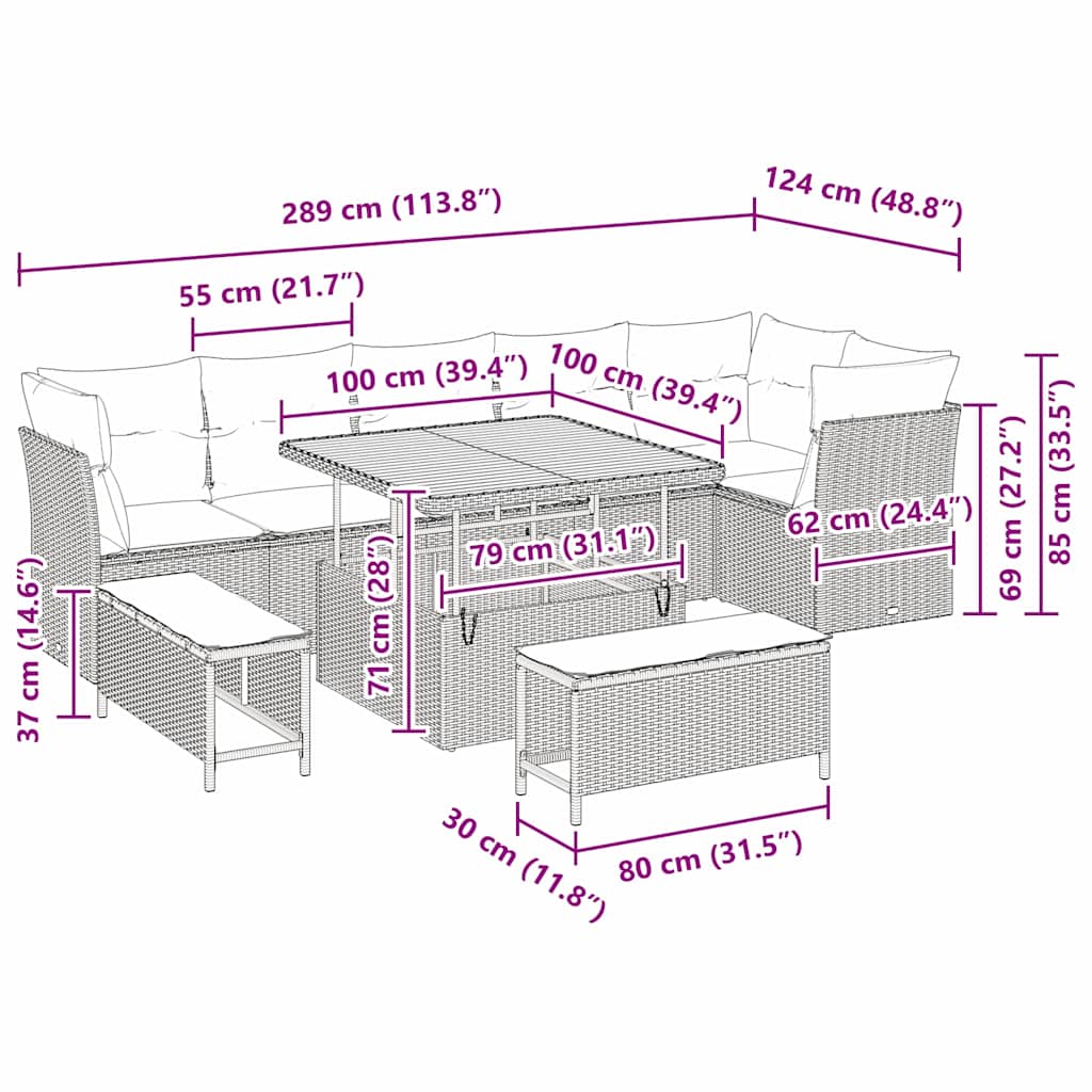 Havesofa Sæt 9 Dele Polyrattan - Billede 9