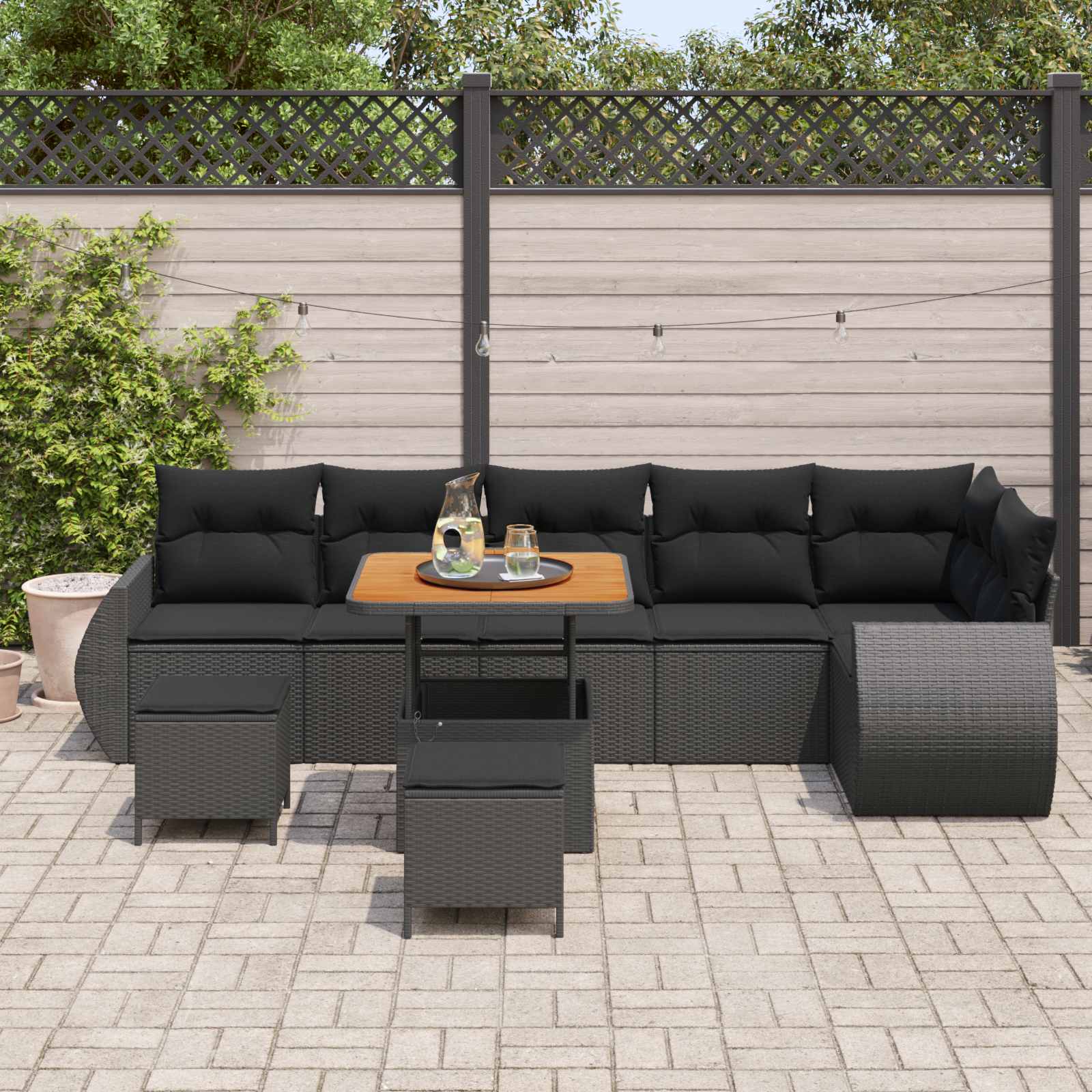 Havesofa Sæt Med Pude Med Opbevaring 9 Dele Poly Rattan - Billede 3