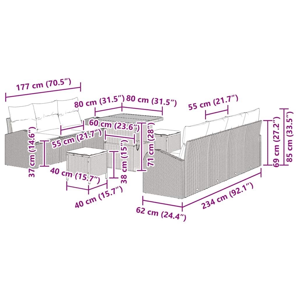 Havesofa Sæt Med Pude Med Opbevaring 10 Dele Og Cream - Billede 15