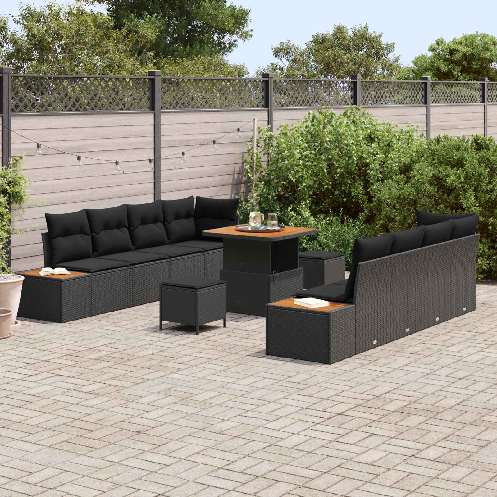 Havesofa Sæt Med Pude Med Opbevaring 11 Dele Poly Rattan - Billede 3