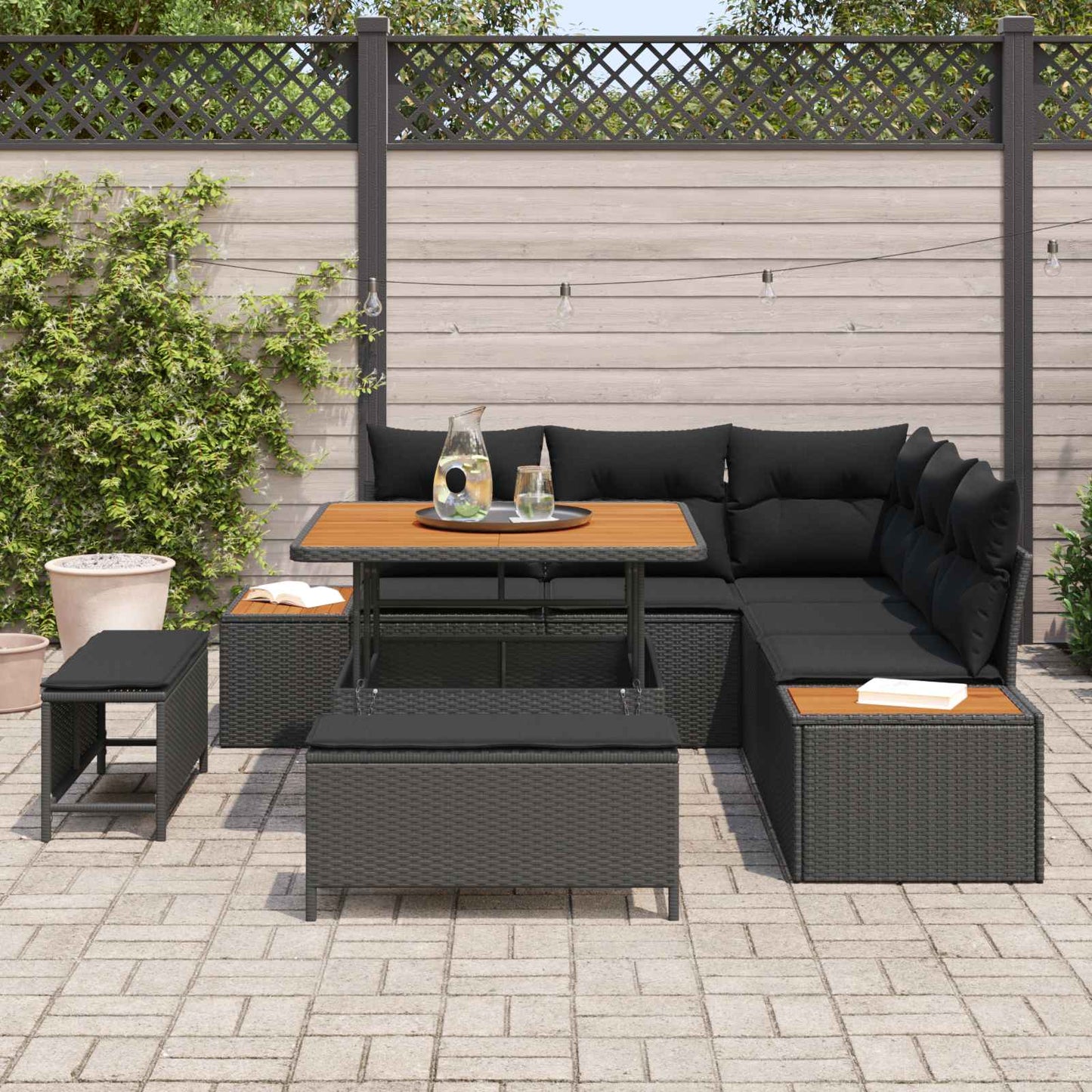 Havesofa Sæt Med Pude Med Opbevaring 8 Dele Poly Rattan - Billede 3