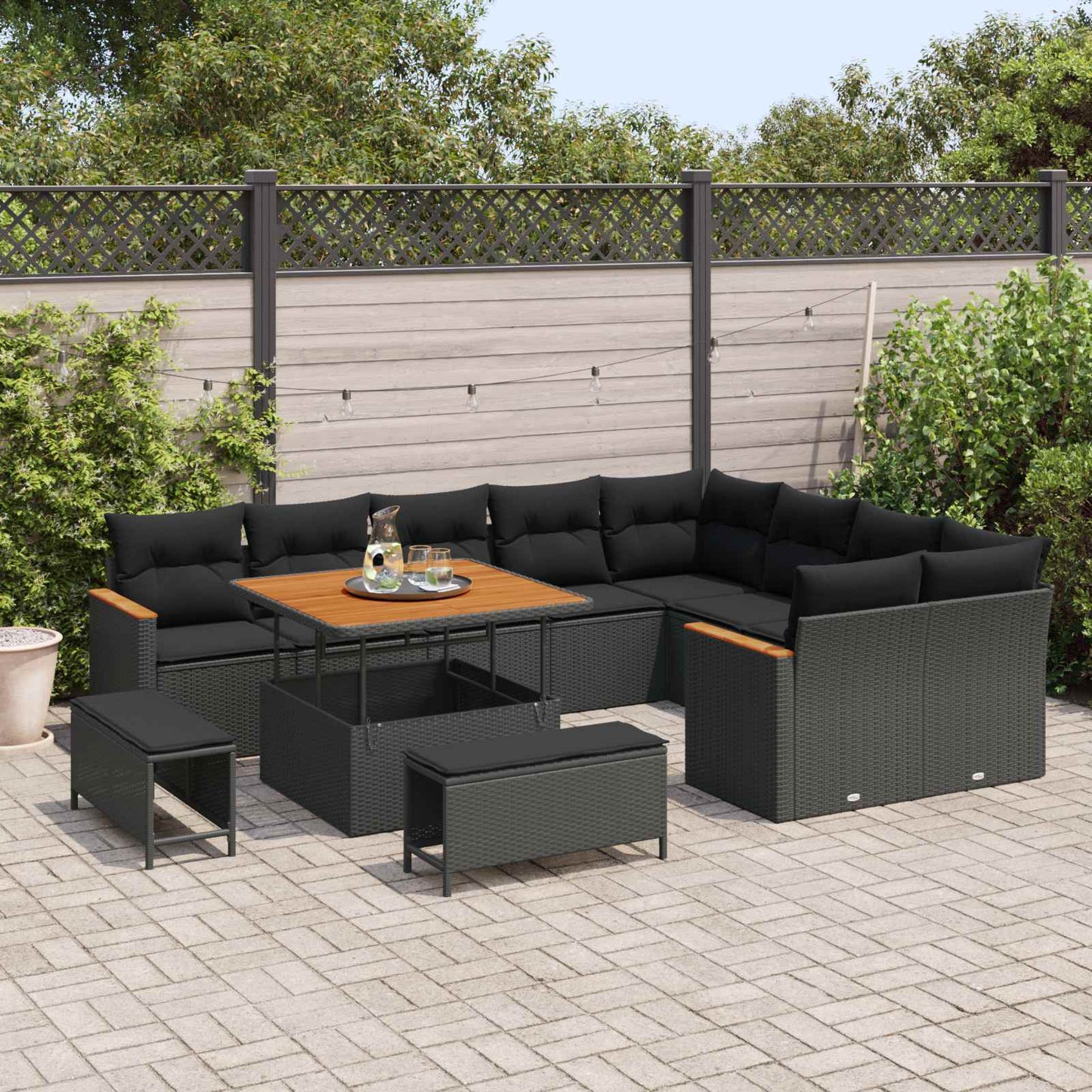 Havesofa Sæt Med Pude Med Opbevaring 12 Dele Poly Rattan - Billede 3