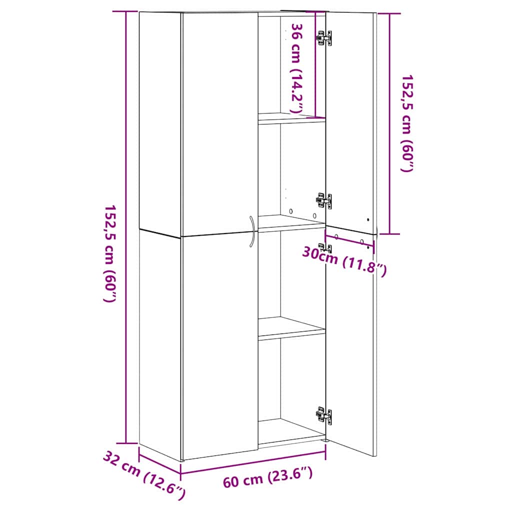 Kontorskab Med Hylde Sort Eg 60 X 32 X 153 Konstrueret Træ - Billede 13