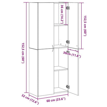 Kontorskab Med Hylde Sort Eg 60 X 32 X 153 Konstrueret Træ - Billede 13