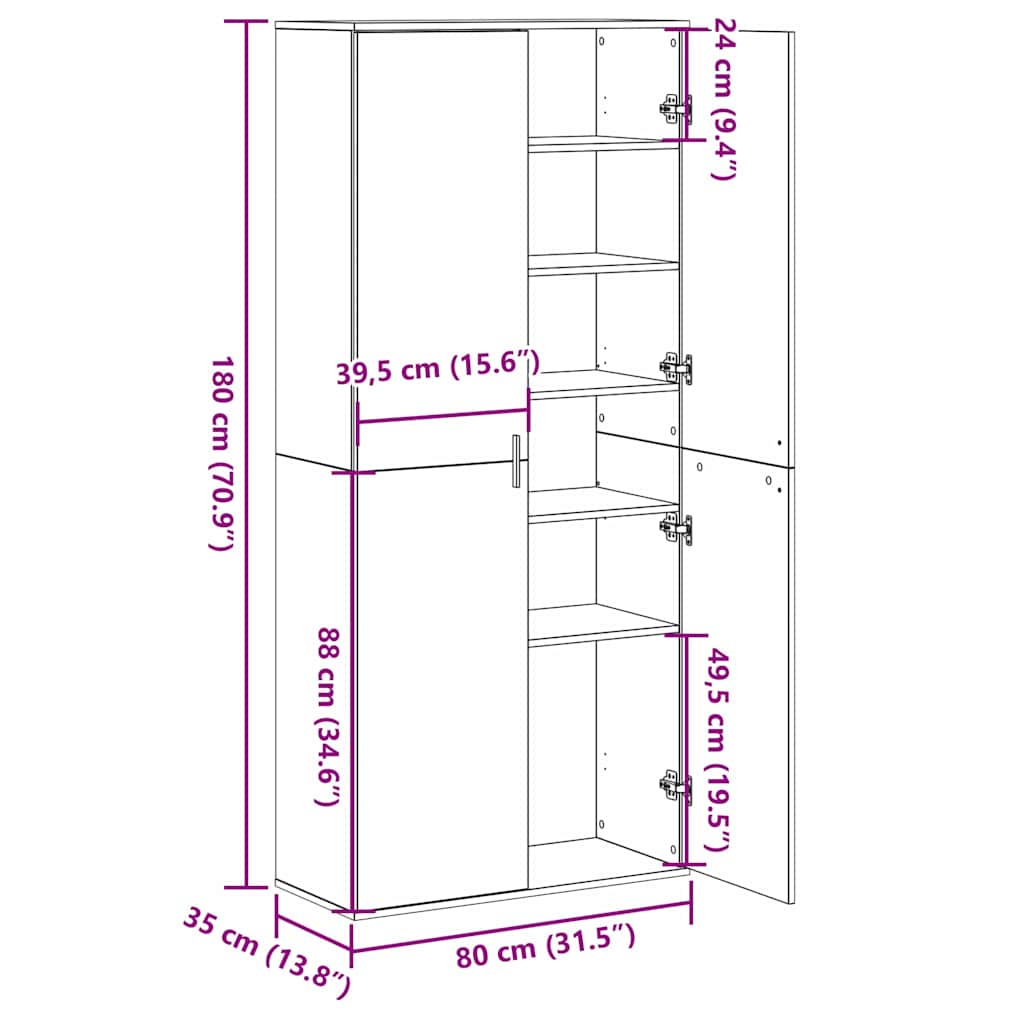 Højskab Gammelt Træ 80 X 35 X 180 Cm Konstrueret Træ - Billede 13